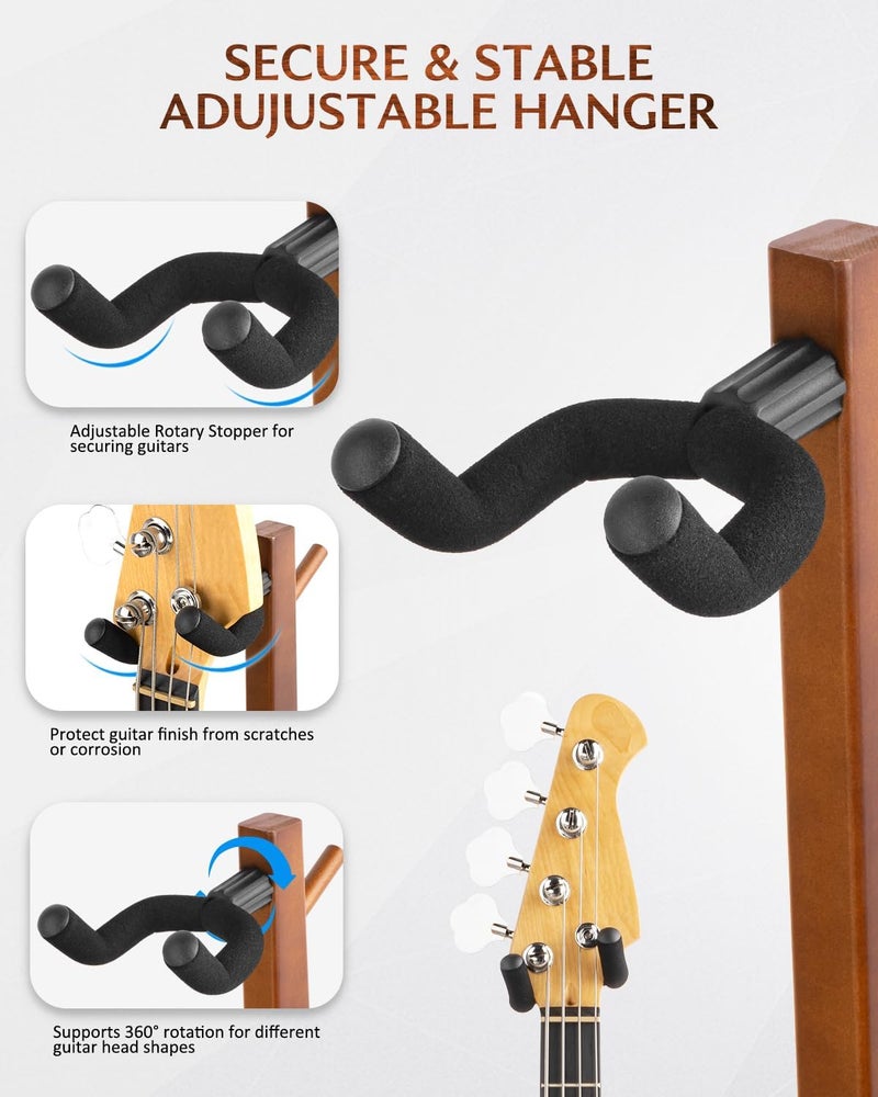 STRICH Bass Guitar Stand, HardWood 44.1" Height Floor Guitar Dispaly, Walnut Guitars Holder with Hanger for Home, Studio (FH-2, Bass Display) - Image 2